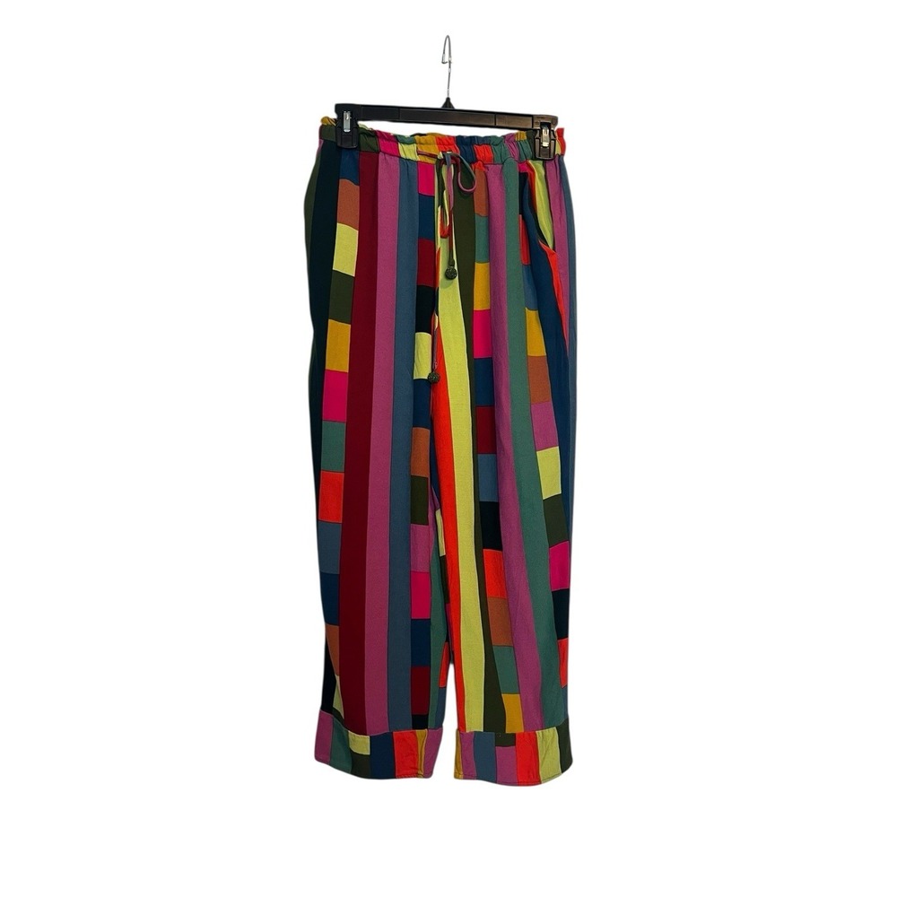 Farm Rio Pants Size XS Petite Colorful Striped Beaded Drawstring Pull On